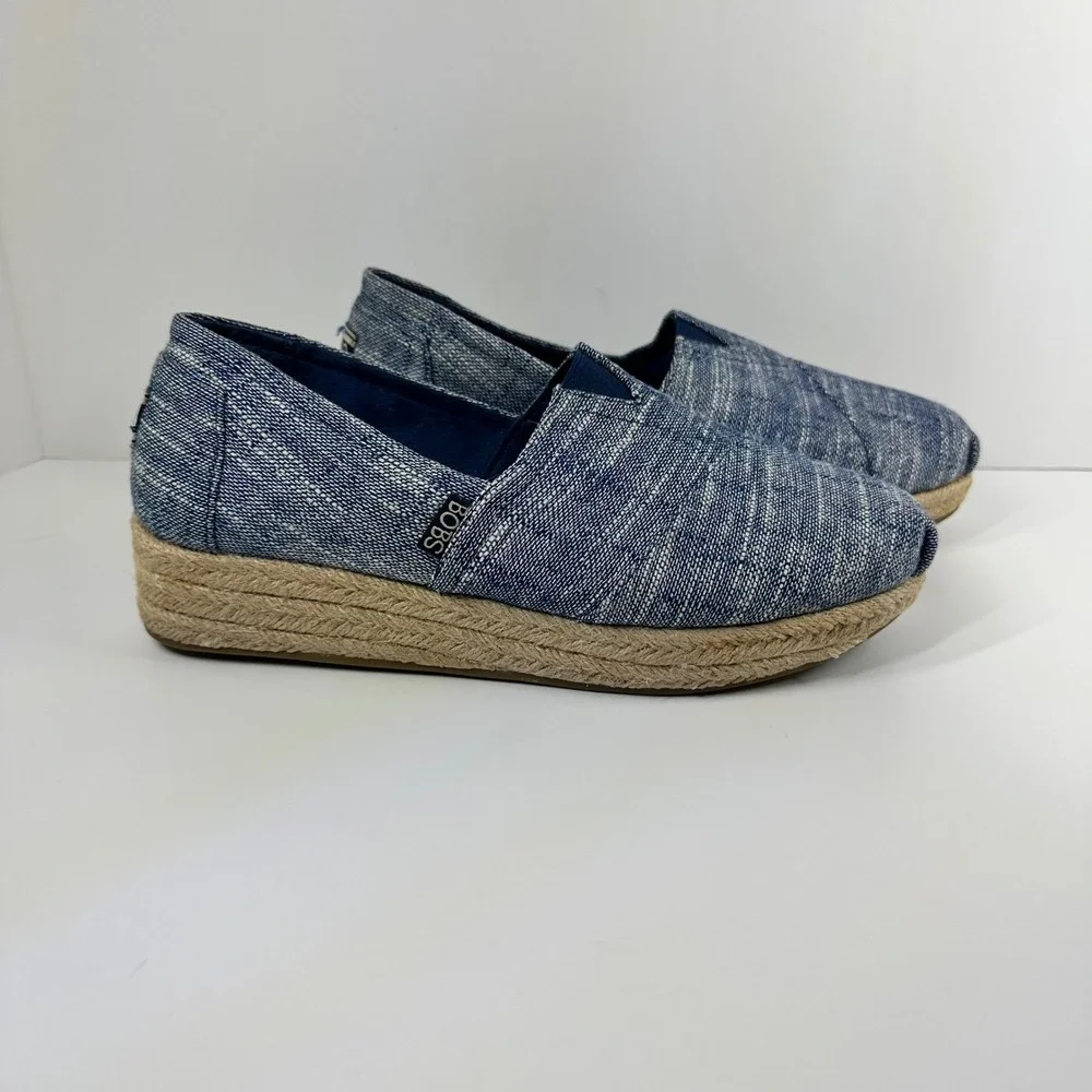 BOBS from Skechers Highlights Blue Woven Espadrille Platform Slip On Shoes 8.5